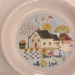 Nantucket Stoneware Pie Baking Dish - Fall Theme “Home made with love”